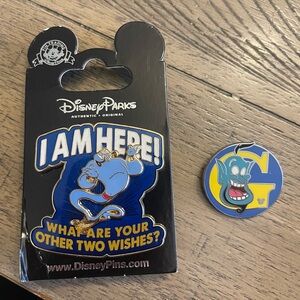 NWT Disney Parks Bundle Genie “I Am Here” Pin & Genie Hidden Mickey Pin.